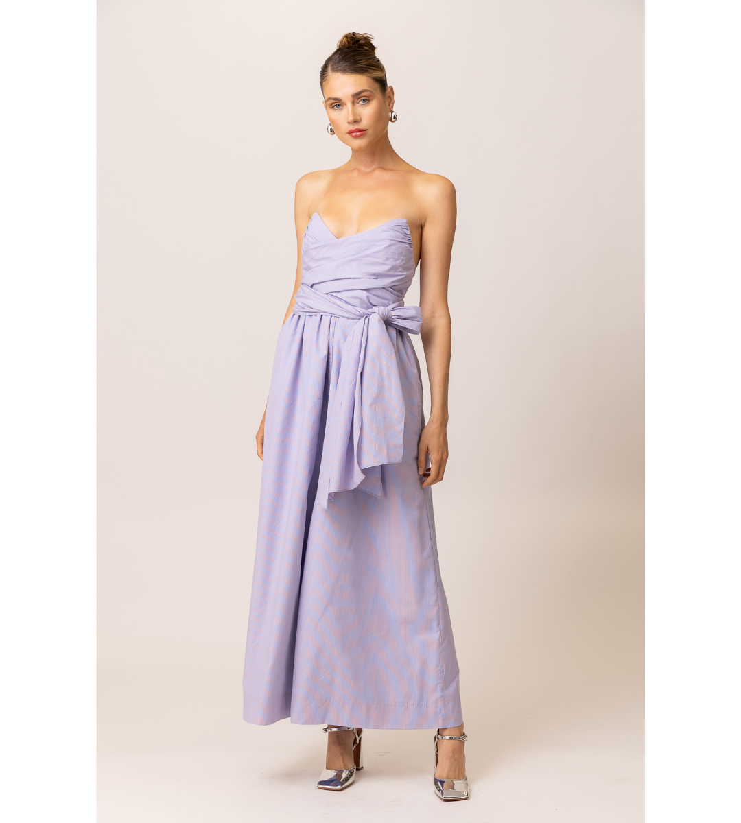 line and dot striped maxin jumpsuit tie waist blue coral