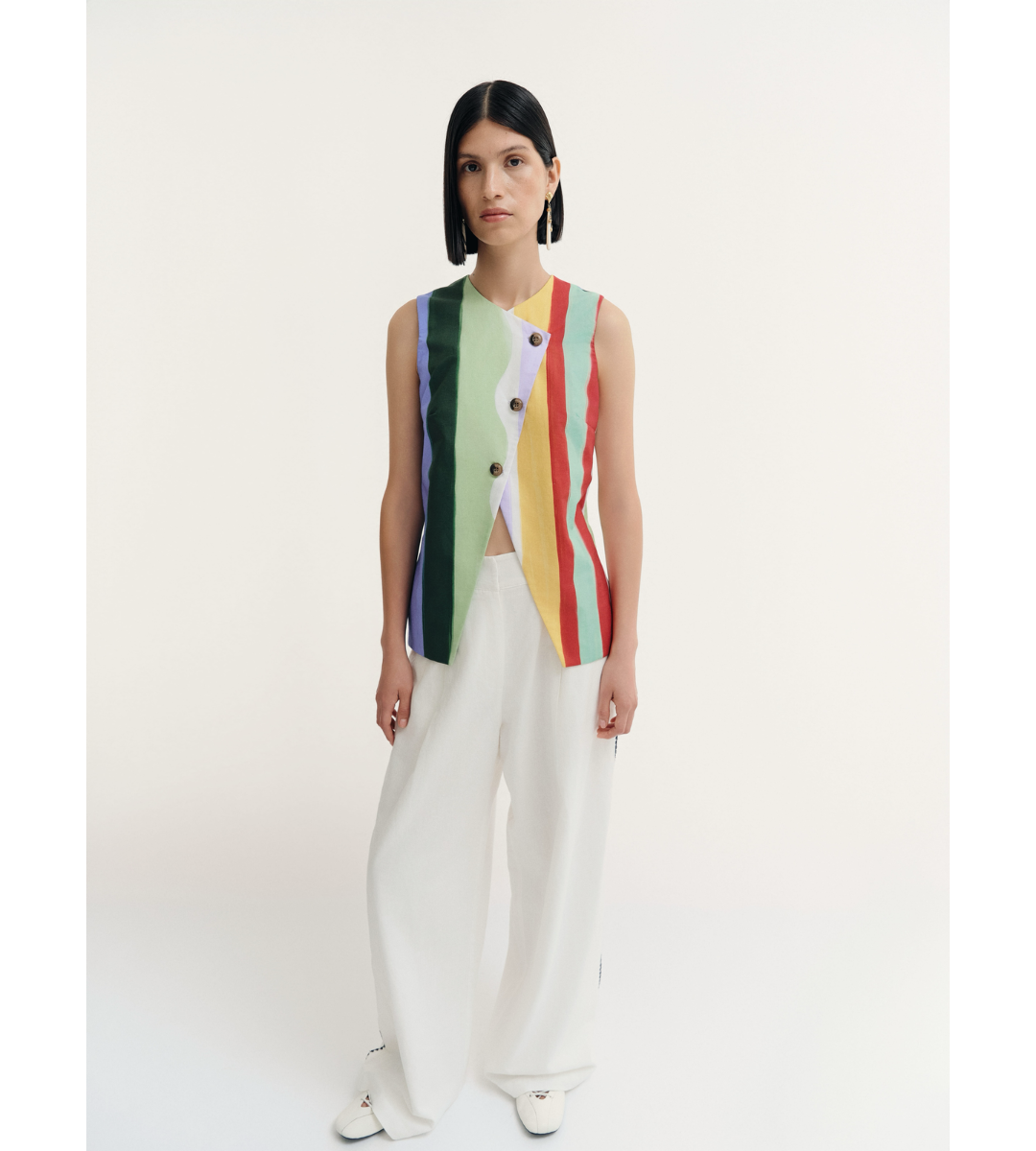 de loreta pluma vest salinas striped colorful top sleeveless button front