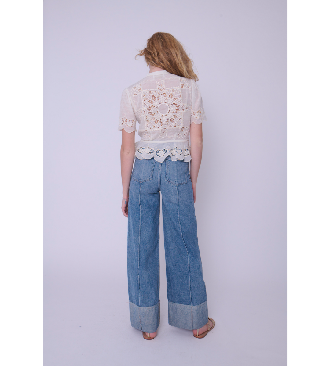 love the label Elizabeth top short sleeve eyelet white top