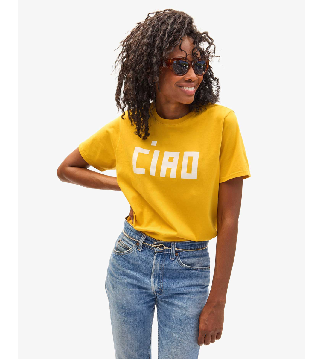clare v gold tee ciao cotton yellow