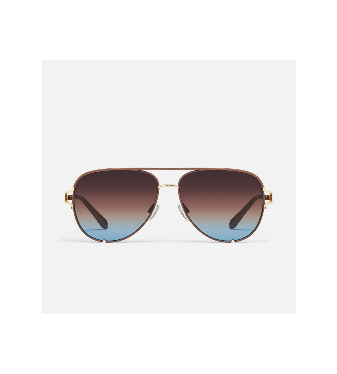 Aviator sunglasses with gradient lenses,. quay high key twist chocolate with brown blue lenses.