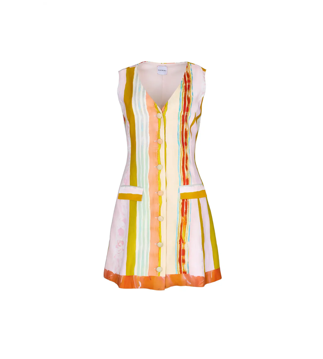 hunter bell suni dress multi color striped mini dress vest dress v-neckline