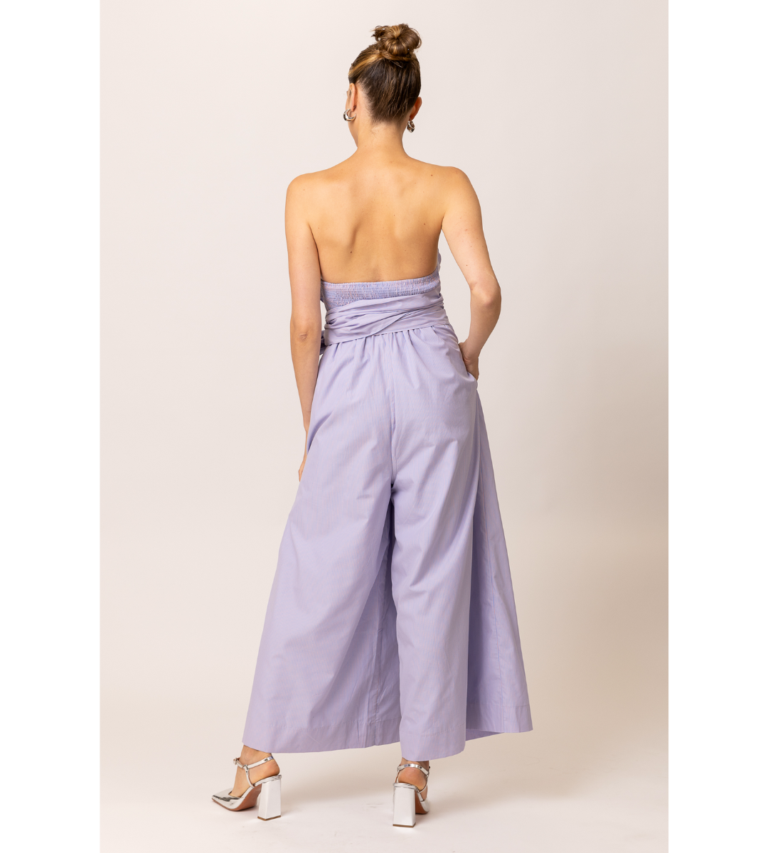 line and dot striped maxin jumpsuit tie waist blue coral