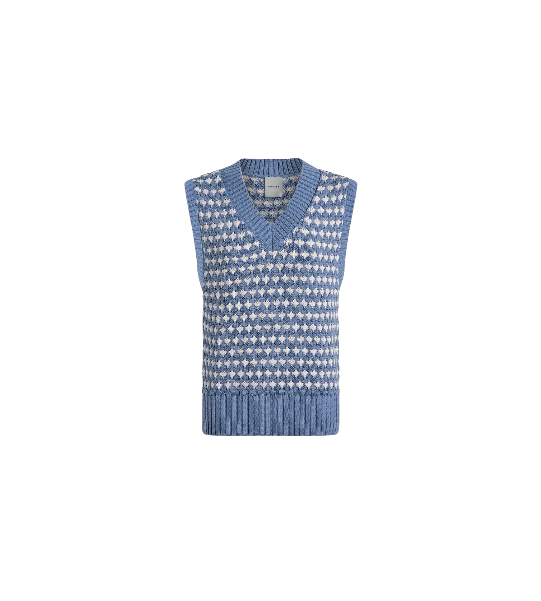 varley blue white antonella knit sweater vest v-neck