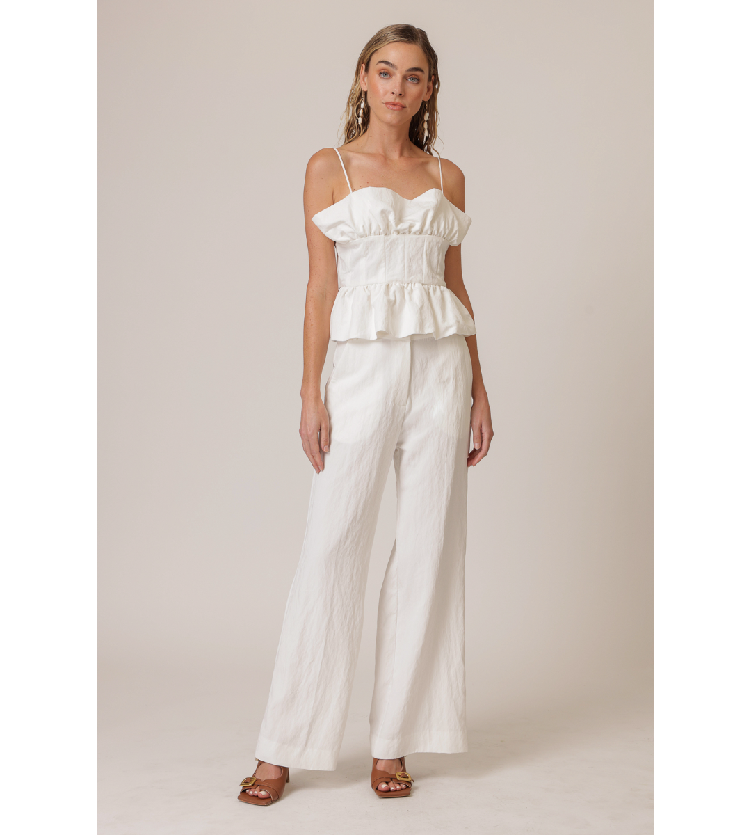 white line and dot Theo pants wide leg summer pant