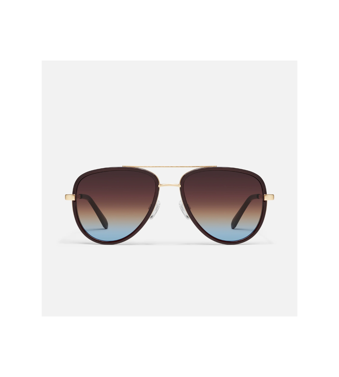 quay all in medium chocolate and brown and blue lenses, gradient sunglasses aviator