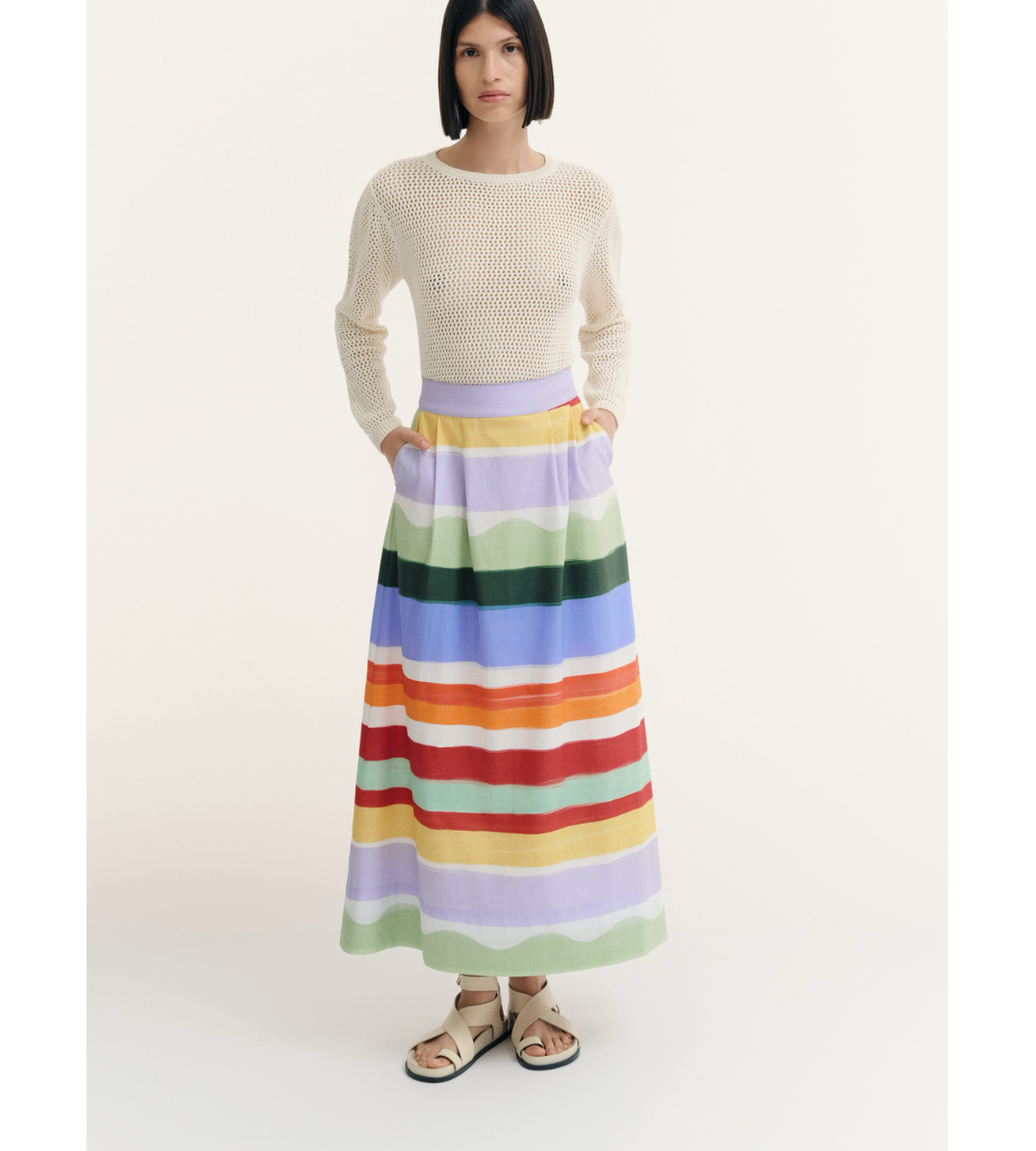 de loreta flecos skirt stripe midi zip closure