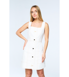 white sleeveless mini dress scallop gold buttons