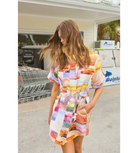 hunter bell Nicole dress watercolor tie waist collared neckline mini