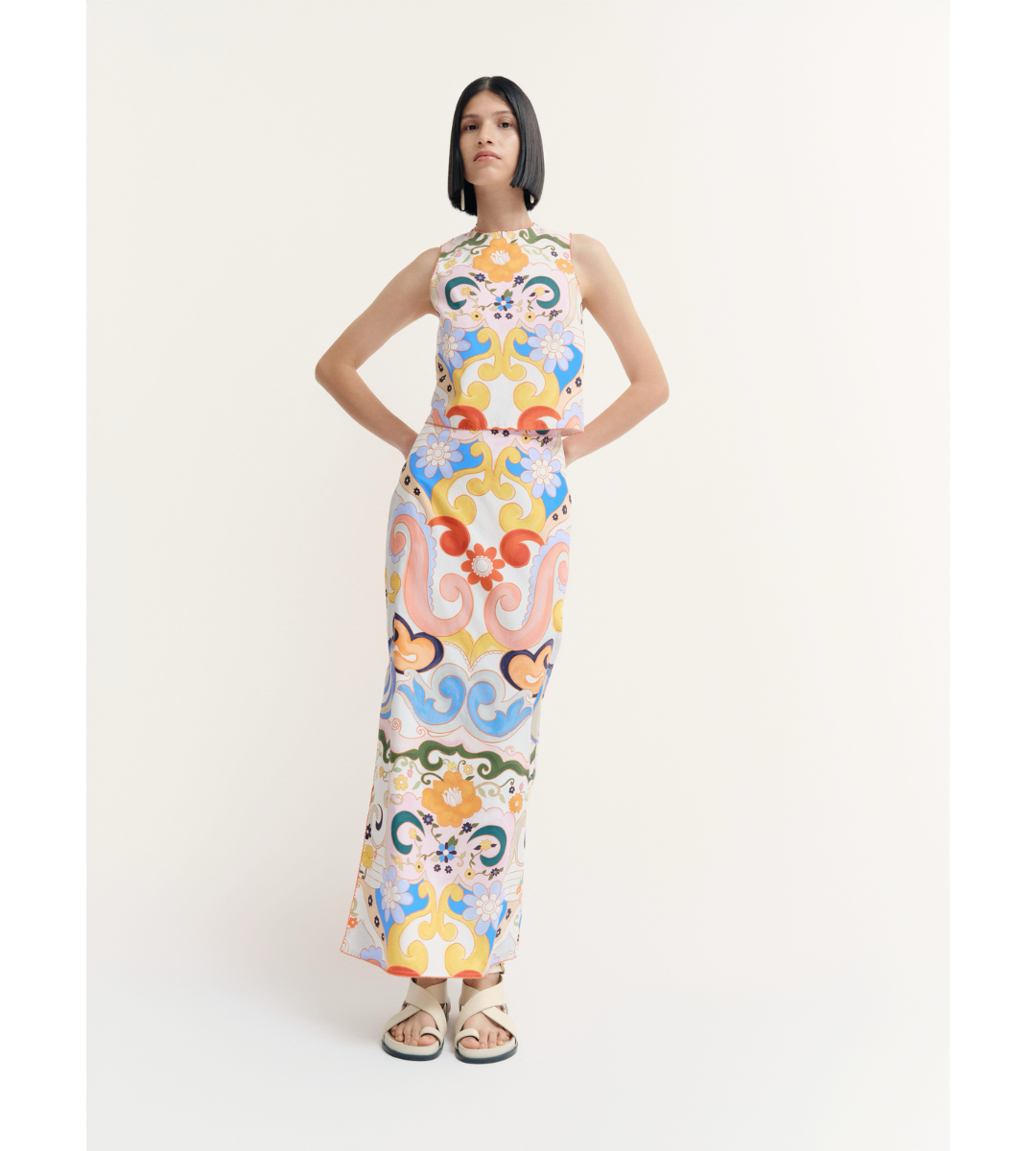 de loreta rambutan polen skirt bold print maxi pencil skirt matching set 