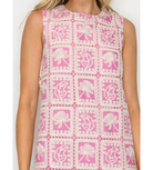 a-line tie back open back sleeveless mini dress white pink embroidered crochet