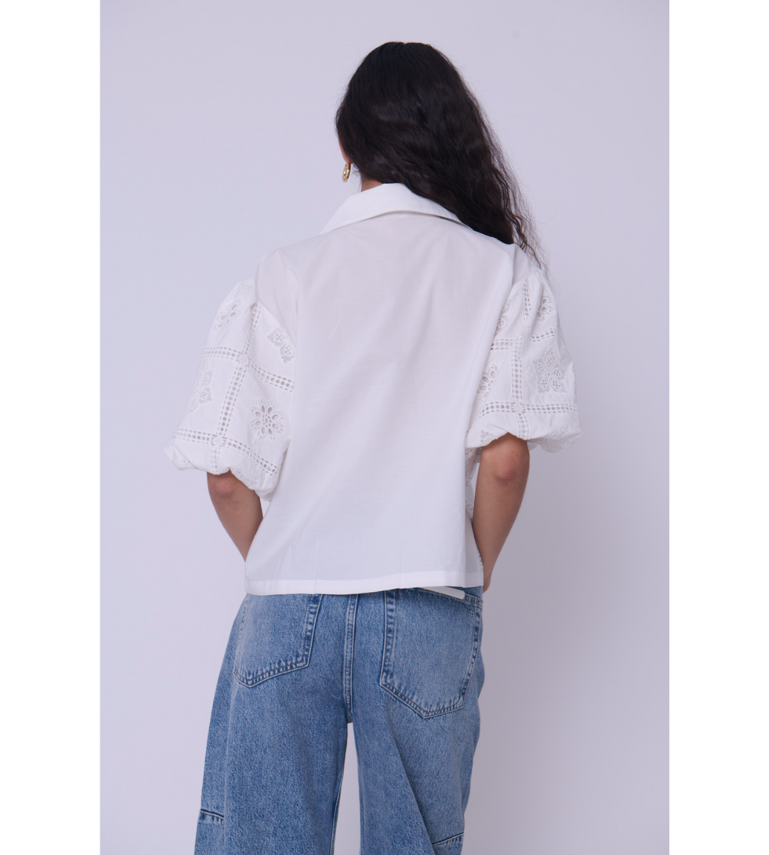 love the label cassia top white eyelet short sleeve crop top collared button down top