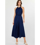 navy halter neck midi dress crochet trim current air tie waist