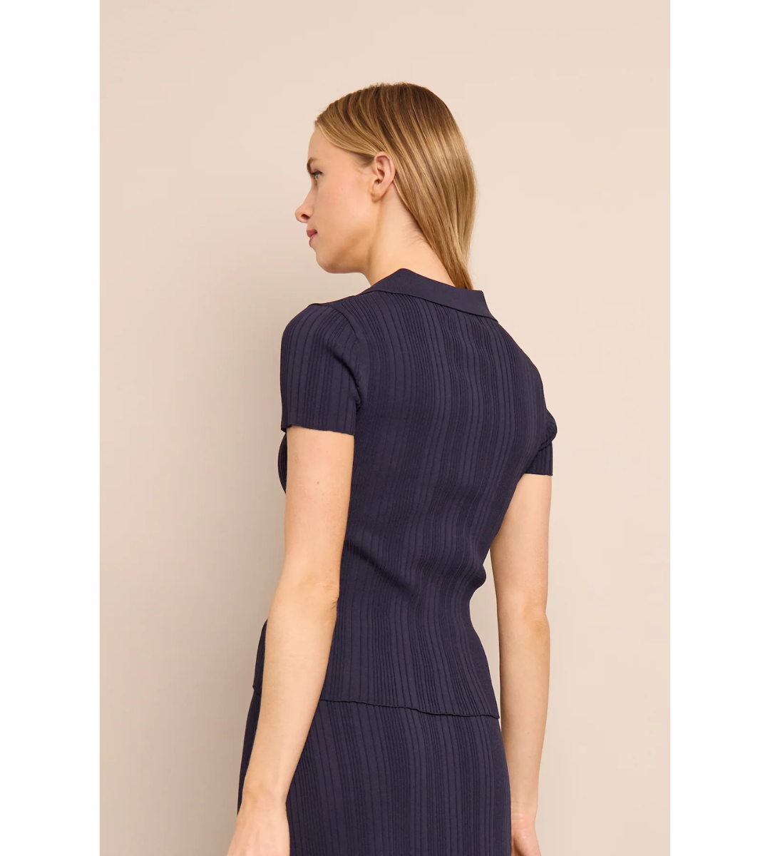 cara cara Ivanna top navy knit short sleeve button gold collared top matching set