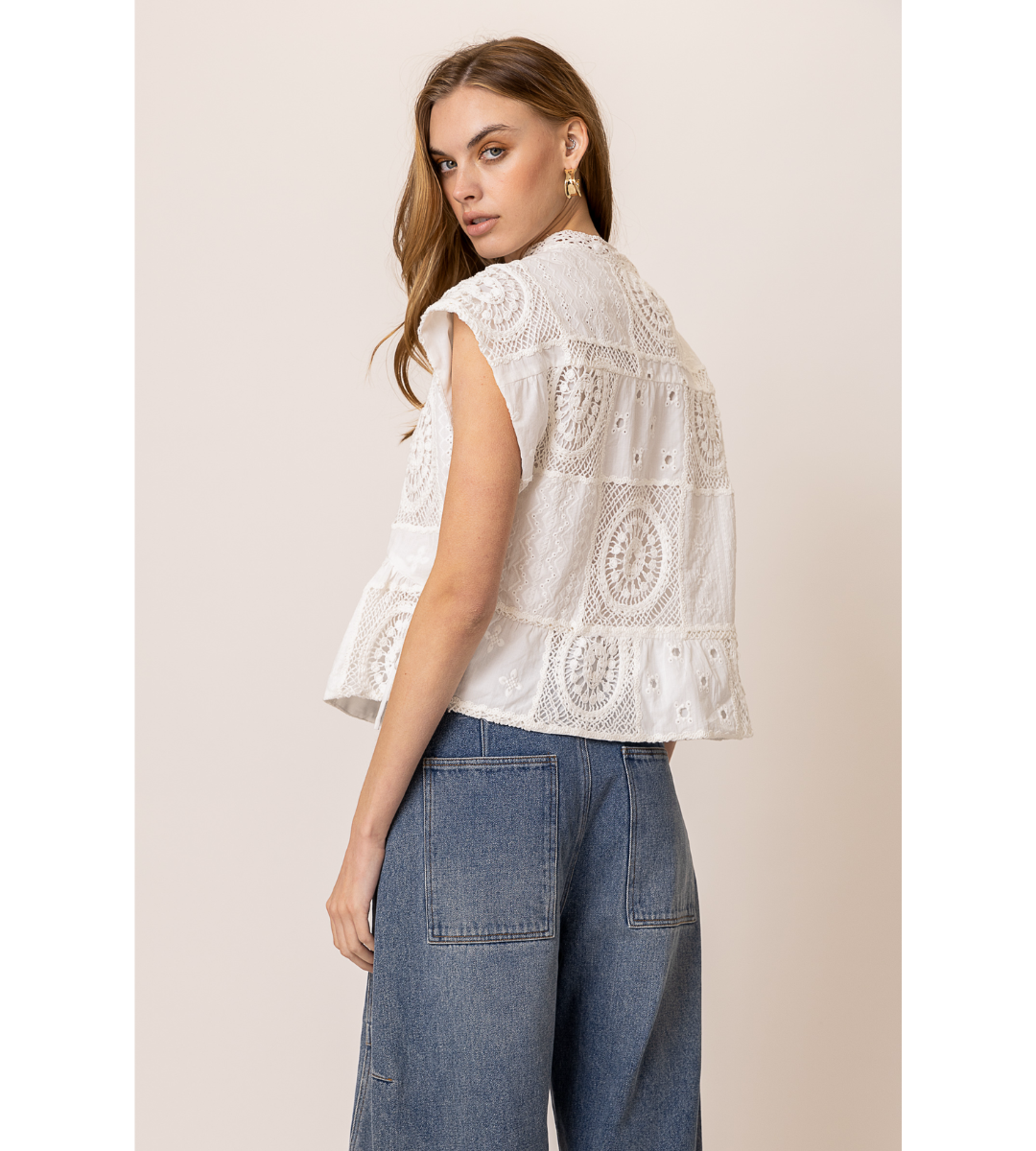 tunic top white eyelet short sleeve tie sides top