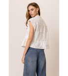 tunic top white eyelet short sleeve tie sides top