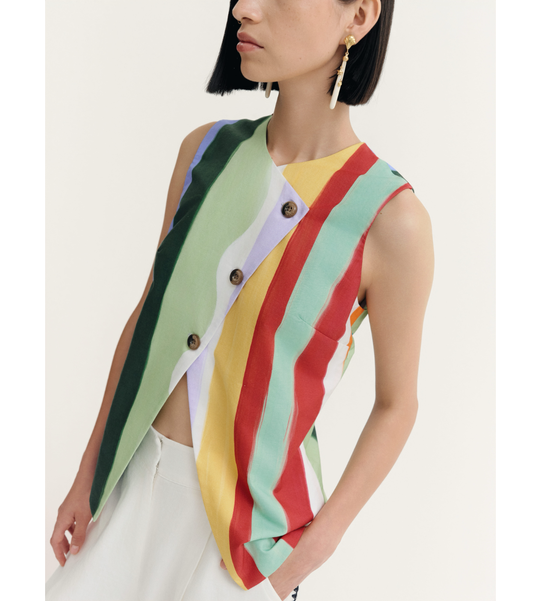de loreta pluma vest salinas striped colorful top sleeveless button front