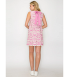 a-line tie back open back sleeveless mini dress white pink embroidered crochet