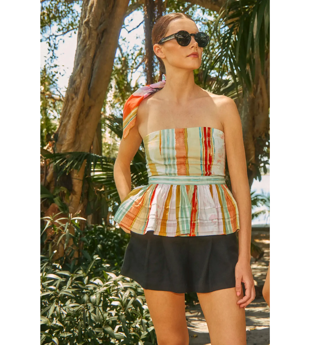 hunter bell vera top striped strapless peplum top