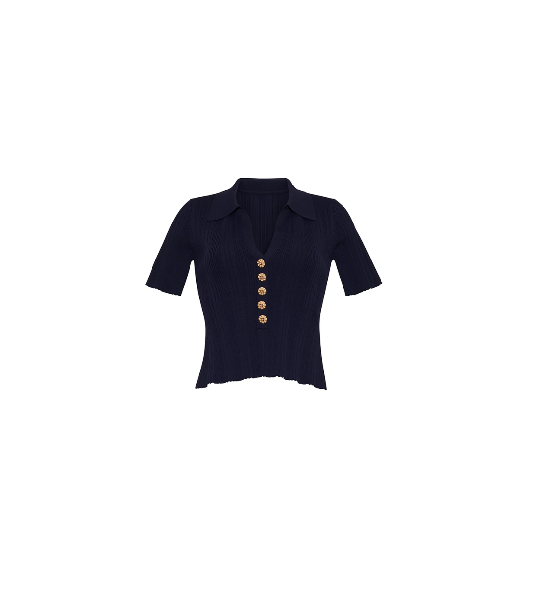cara cara Ivanna top navy knit short sleeve button gold collared top matching set