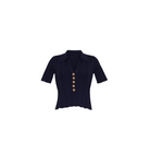 cara cara Ivanna top navy knit short sleeve button gold collared top matching set