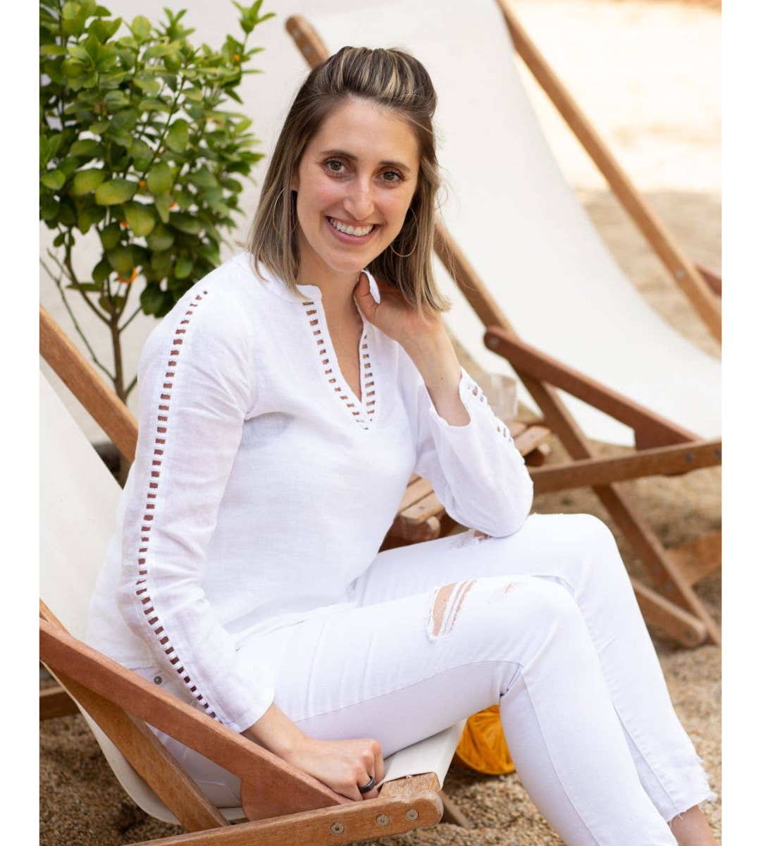 linen v neck long sleeve top