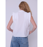 love the label dana top sleeveless white ruffle sleeve v neck button down top