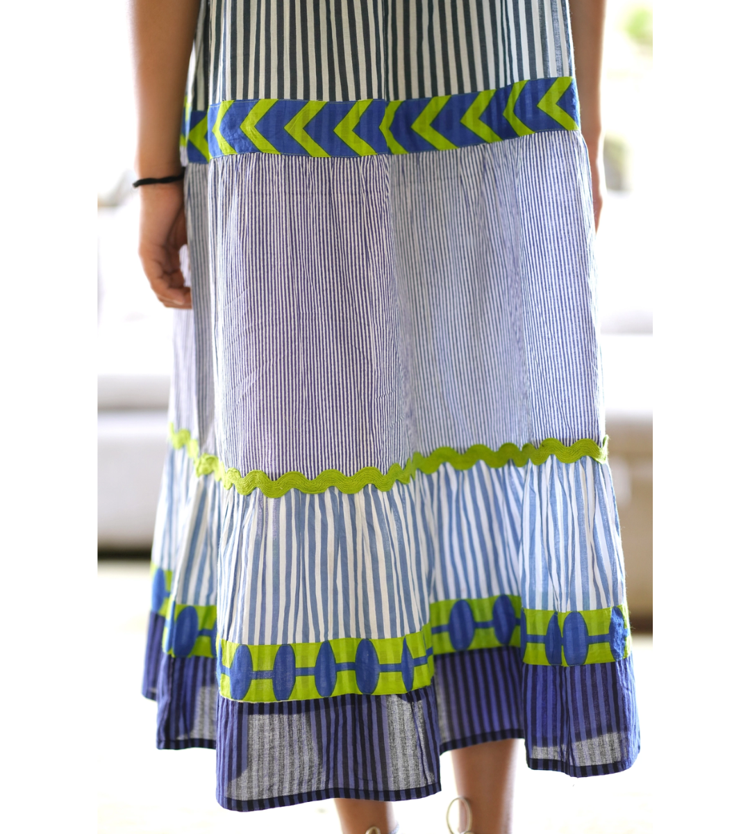 midi dress sleeveless blue green flowy